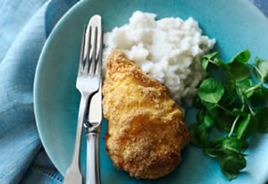 Polenta-Crusted Chicken with Cauliflower Mash